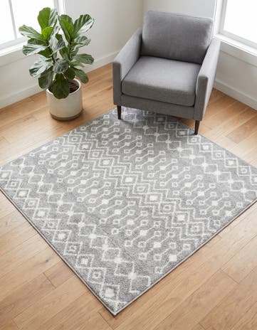 Gray Moroccan Trellis Square Rug