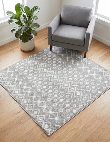 Gray Moroccan Trellis Square Rug