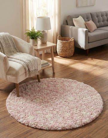 Light Pink Moroccan Trellis Shag Round Rug