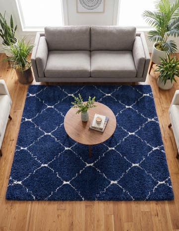 Navy Blue Moroccan Shag Square Rug