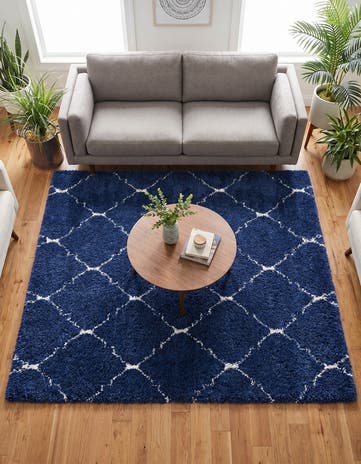 Navy Blue Moroccan Shag Square Rug