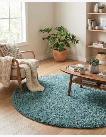 5' 3 x 5' 3 Solid Shag Round Rug