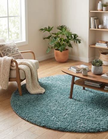 5' 3 x 5' 3 Solid Shag Round Rug