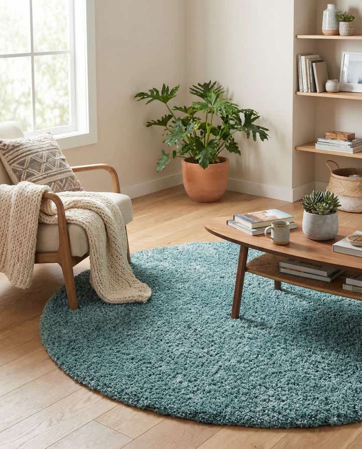 5' 3 x 5' 3 Solid Shag Round Rug