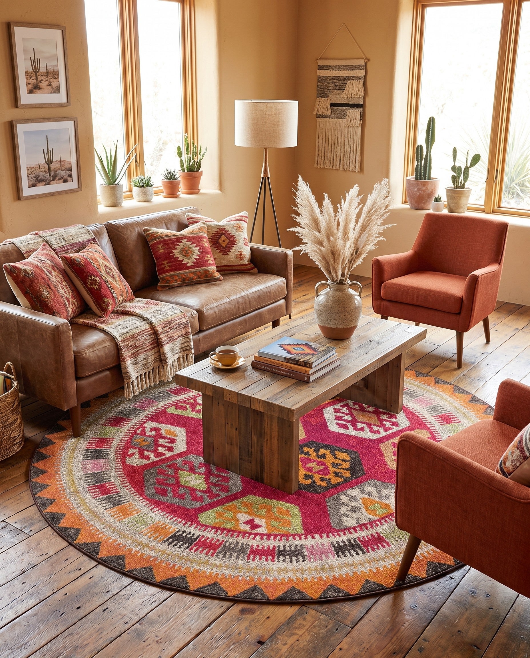 Red Washable Mesa Round Rug