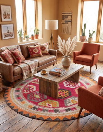 Red Washable Mesa Round Rug