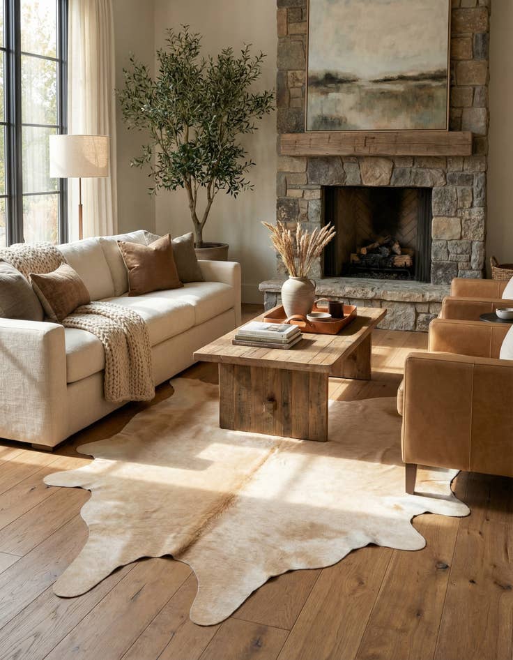 Detail image of 6' 2 x 6' 8 Cowhide Leather Square Rug