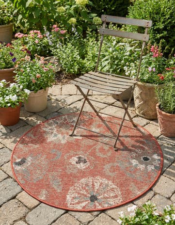 3' x 3' Easy-Clean Botanical Indoor / Outdoor Round Rug
