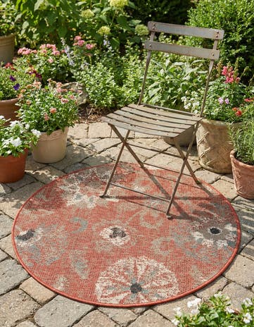 3' x 3' Easy-Clean Botanical Indoor / Outdoor Round Rug