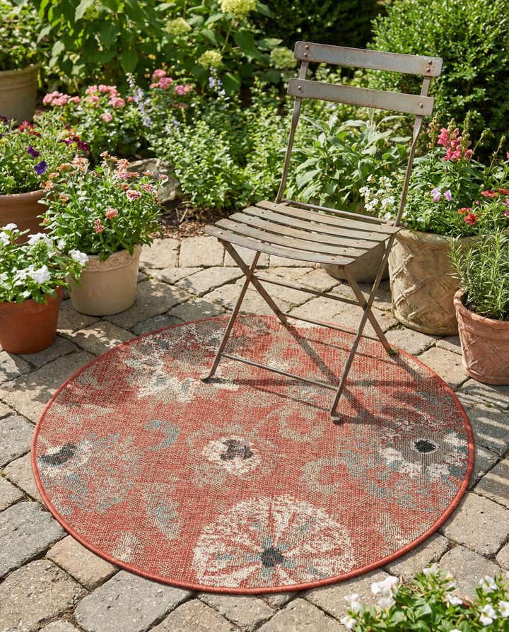 3' x 3' Easy-Clean Botanical Indoor / Outdoor Round Rug