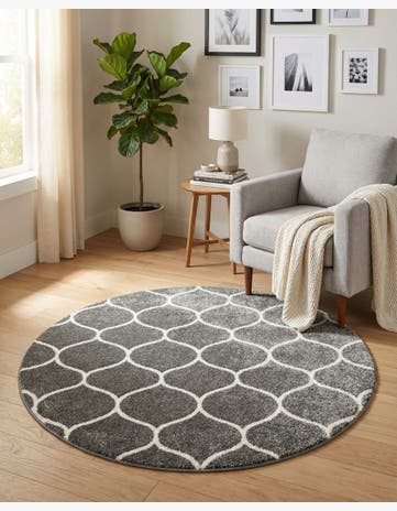 Dark Gray Lattice Frieze Round Rug