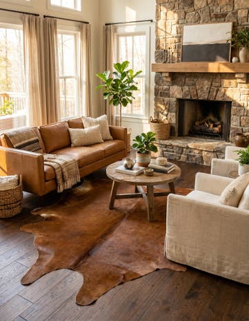 6' 4 x 6' 11 Cowhide Leather Square Rug