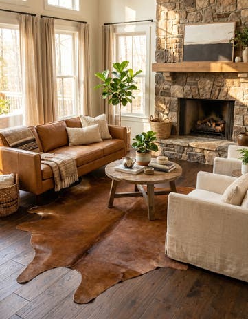 6' 4 x 6' 11 Cowhide Leather Square Rug