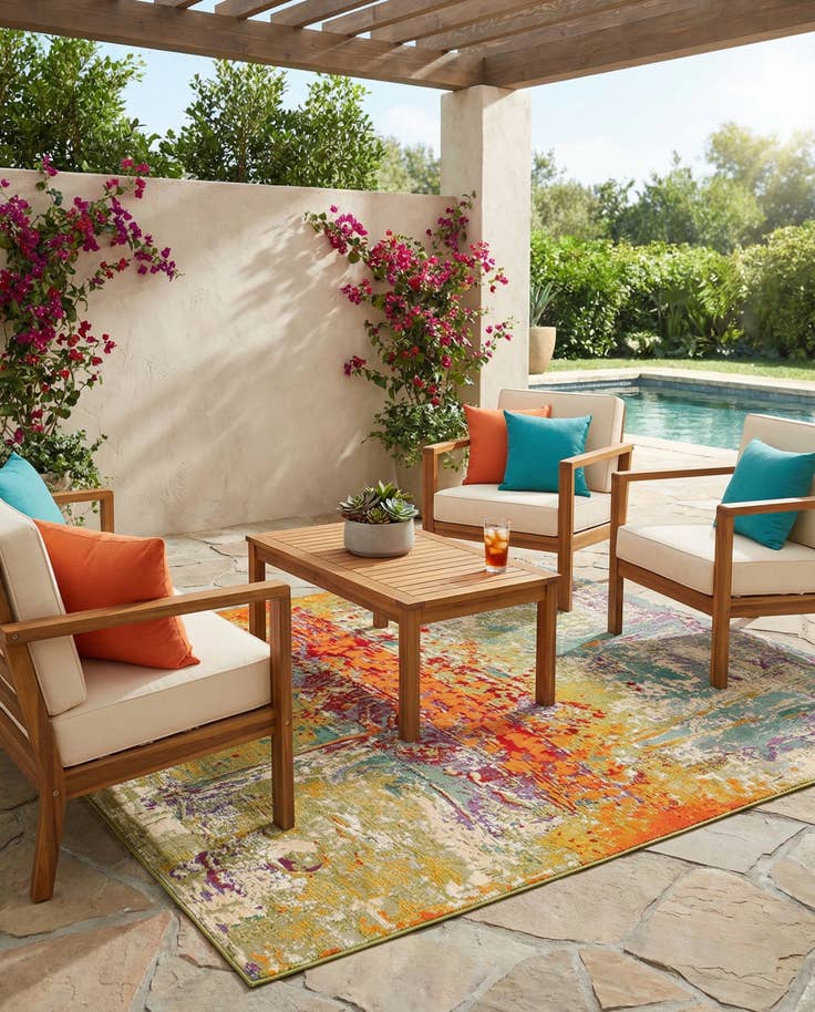 Detail image of 5' 3 x 8' Easy-Clean Modern Indoor / Outdoor Rug