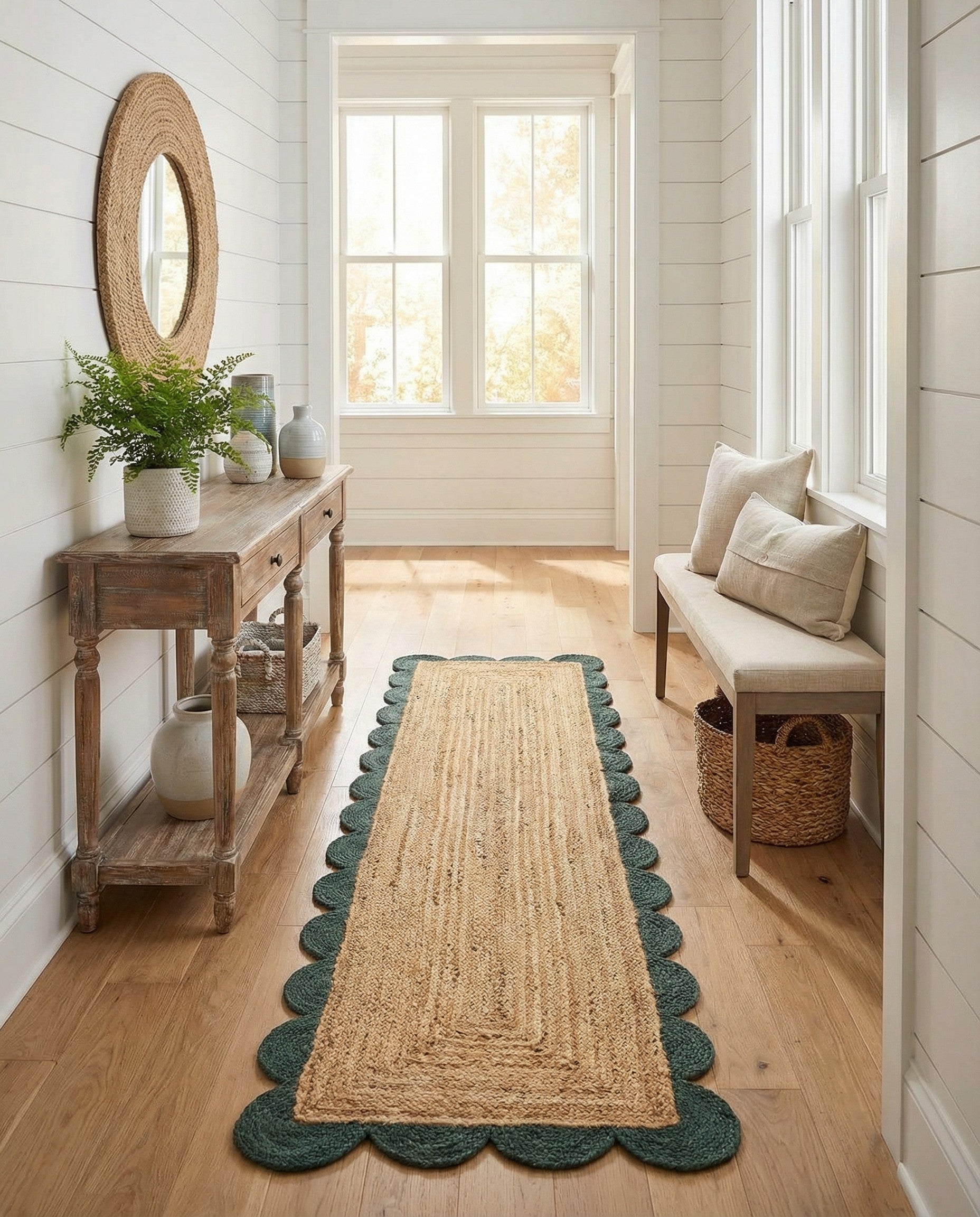 2' x 8'  Hand Scallop Braided Jute Runner Rug