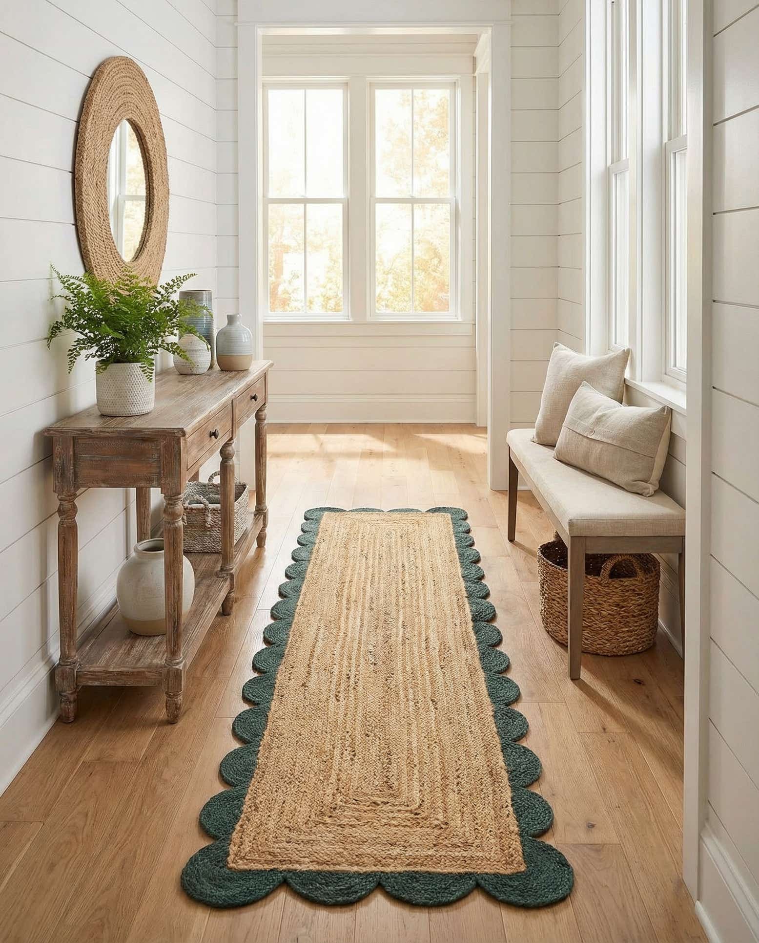 2' x 8' Handmade Scallop Braided Jute Runner Rug