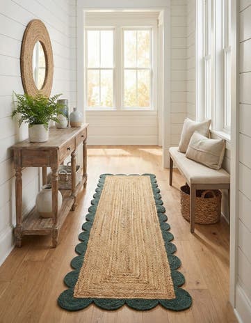 2' x 8' Handmade Scallop Braided Jute Runner Rug