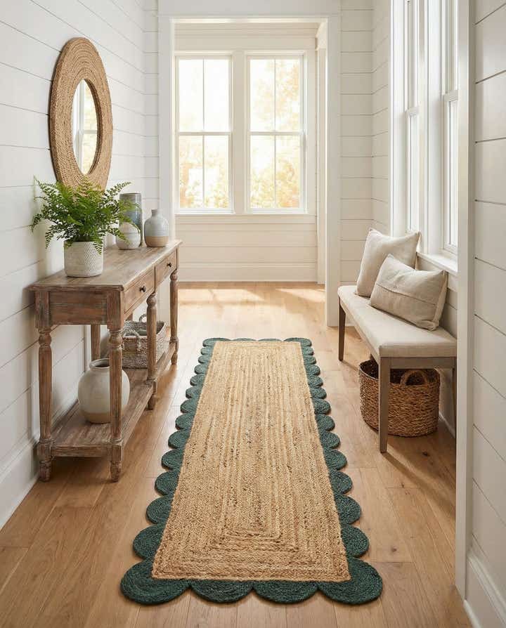 2' x 8' Handmade Scallop Braided Jute Runner Rug