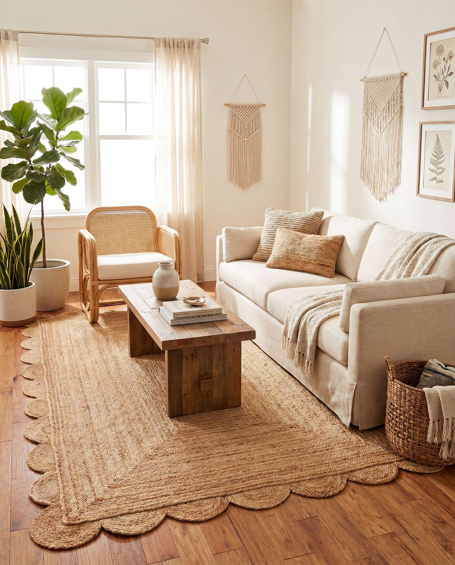 5' 1 x 8' Hand Woven Scallop Braided Jute Rug