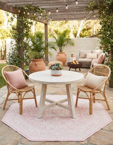 Pink Easy-Clean Aztec Indoor / Outdoor Octagon Rug