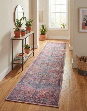 Antique Rust Red Washable Maahru Runner Rug