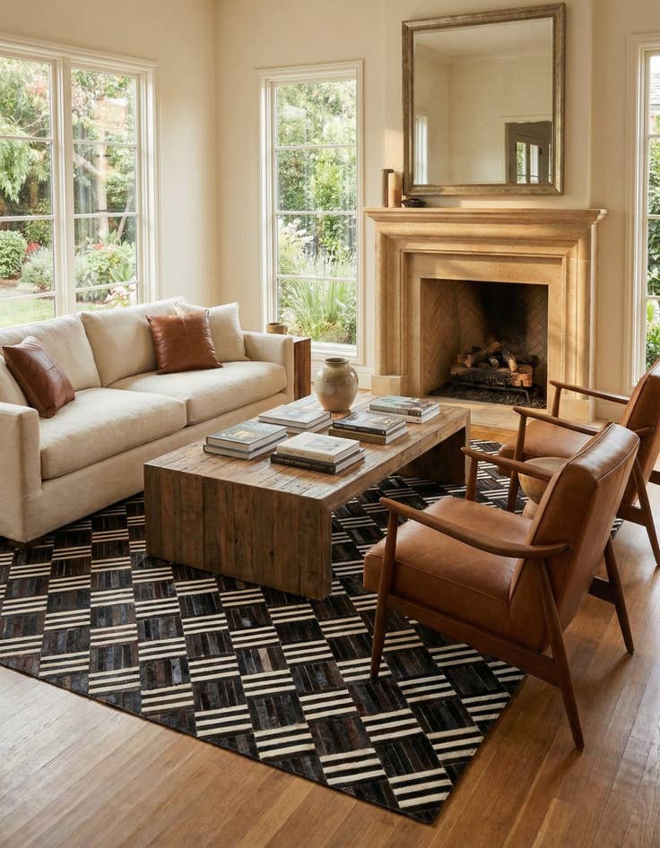 Detail image of 6' x 6' 7 Cowhide Stocks Square Rug