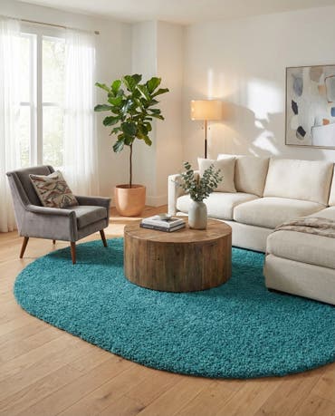  7' 10 x 10' Solid Shag Oval Rug