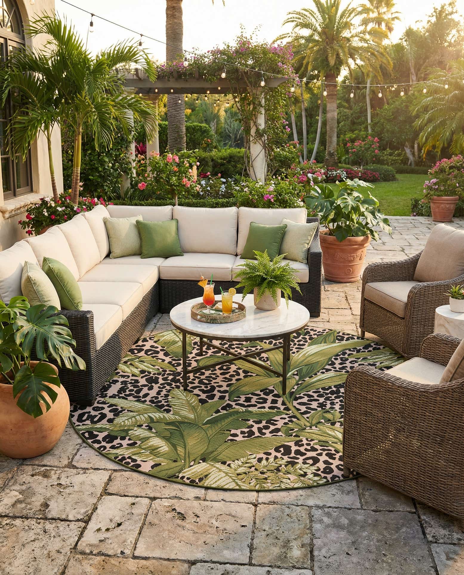 7' x 7' Easy-Clean Botanical Indoor / Outdoor Round Rug
