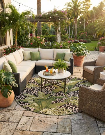 7' x 7' Easy-Clean Botanical Indoor / Outdoor Round Rug