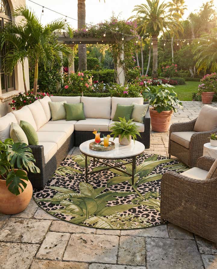 7' x 7' Easy-Clean Botanical Indoor / Outdoor Round Rug