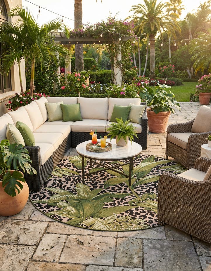 7' x 7' Easy-Clean Botanical Indoor / Outd...