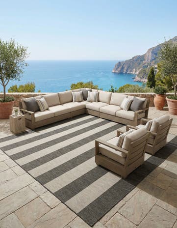 Charcoal Gray Easy-Clean Ribbon Indoor / Outdoor Square Rug