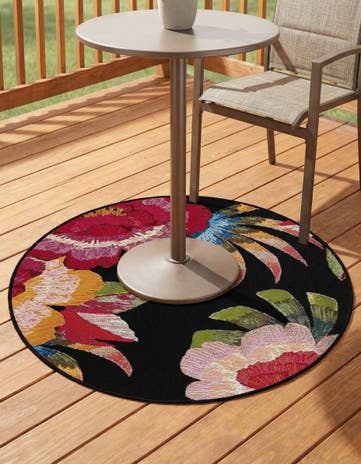 Easy-Clean Botanical Indoor / Outdoor Round Rug