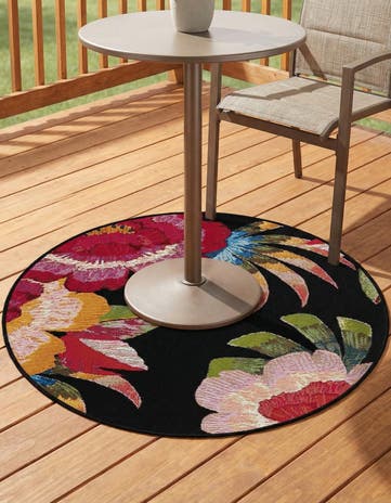 Easy-Clean Botanical Indoor / Outdoor Round Rug
