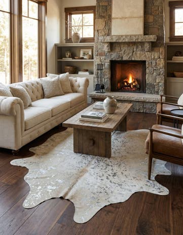 6' 10 x 7' 4 Cowhide Leather Square Rug