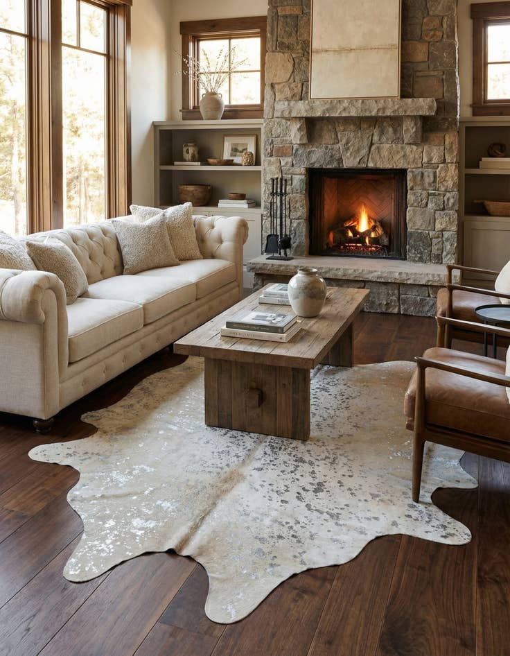 Detail image of 6' 10 x 7' 4 Cowhide Leather Square Rug