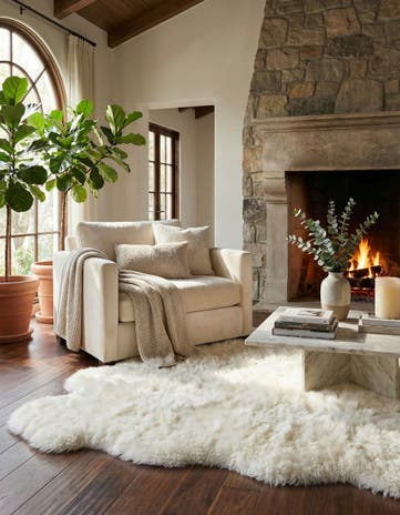 White Natural Sheepskin Square Rug