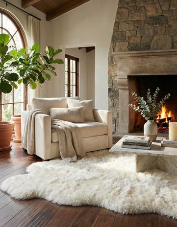 White Natural Sheepskin Square Rug