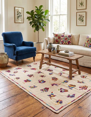 5' 2 x 6' 8 Hand Woven Kilim Suzani Wool Square Rug