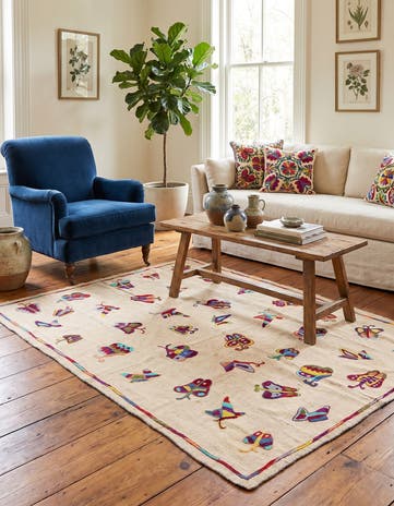 5' 2 x 6' 8 Hand Woven Kilim Suzani Wool Square Rug