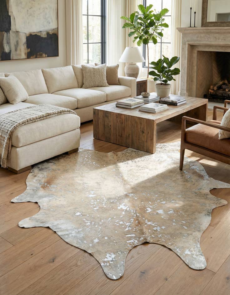 Detail image of 6' 2 x 6' 10 Cowhide Leather Square Rug