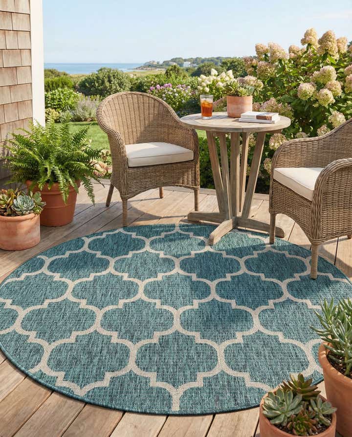 5' 3 x 5' 3 Easy-Clean Lattice Indoor / Outdoor Round Rug