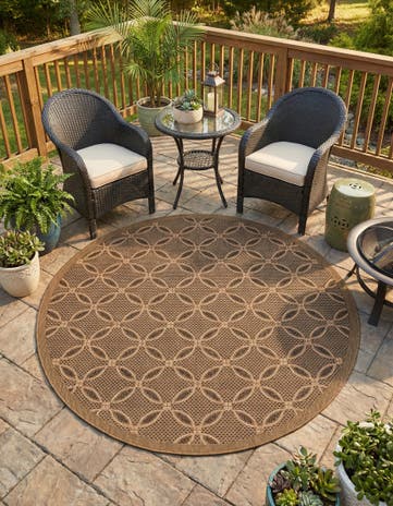 Light Brown Easy-Clean Lattice Indoor / Outdoor Round Rug
