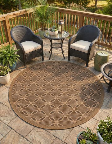 Light Brown Easy-Clean Lattice Indoor / Outdoor Round Rug