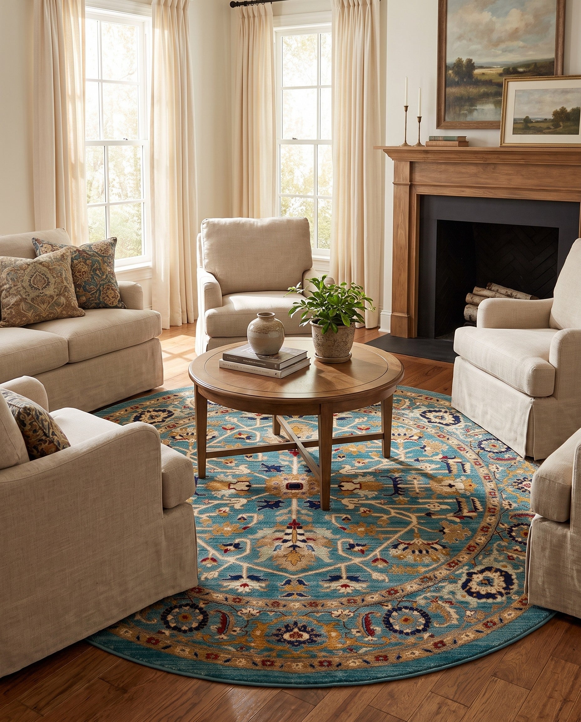 Turquoise Charlestown Round Rug