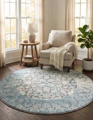 Light Blue Modern Classical Round Rug