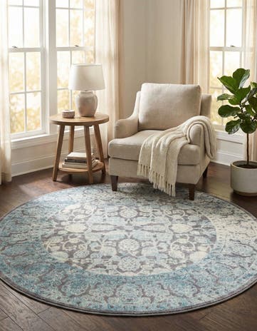 Light Blue Modern Classical Round Rug