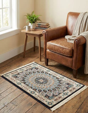 Navy Blue Nain Design Rug