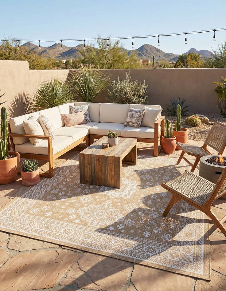 Detail image of 10' x 10'  Washable Aztec Indoor / Outdoor Square Rug