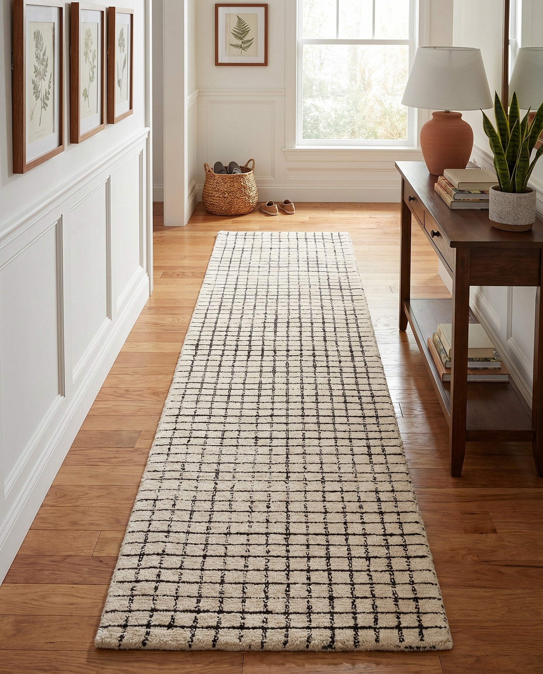 Ivory and Black Heritage Line Wool Runner Rug